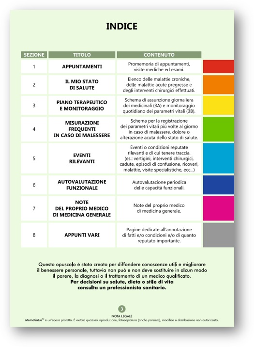 Indice con le sezioni colorate di Memosalus®