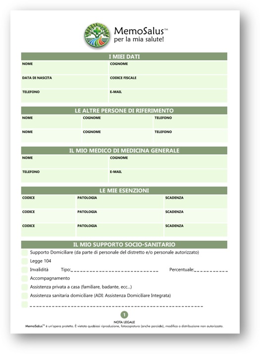 Pagina delle informazioni generali del Diario per la Salute Memosalus®