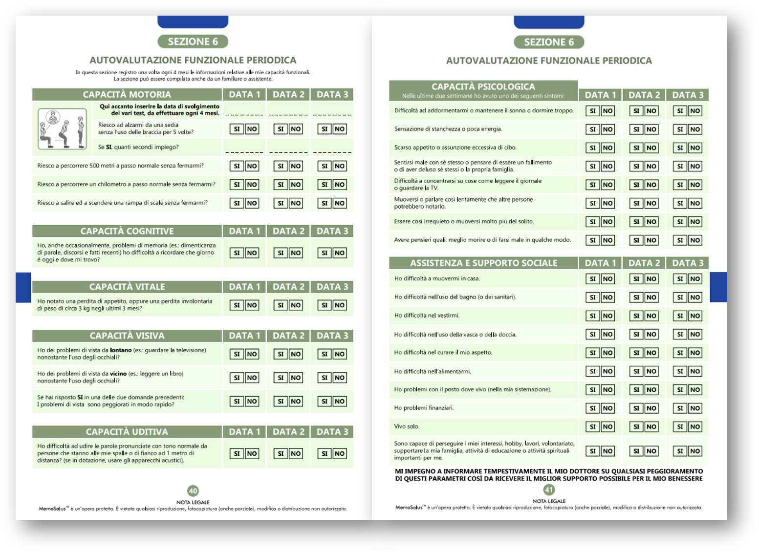 Sezione 6 autovalutazione funzionale periodica di Memosalus®